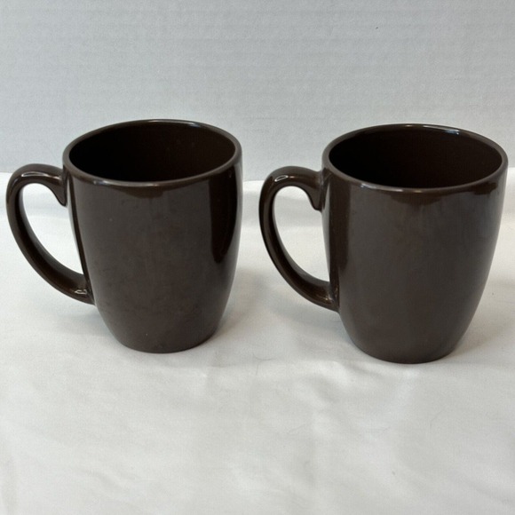CORELLE Coordinate Stoneware Deep Brown coffee Mugs set of 2 CLEAN/VINTAGE - Picture 3 of 11